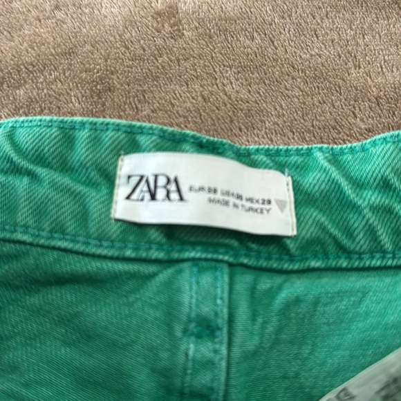 Zara Woman’s Wide Leg Raw Hem Green Jeans - Picture 5 of 10